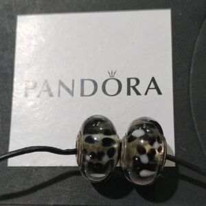 Pandora XL Black Blossoms Sterling Silver Glass Charms, Set of 2, 790752